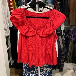 Anthropologie ruffle neck pin tuck top